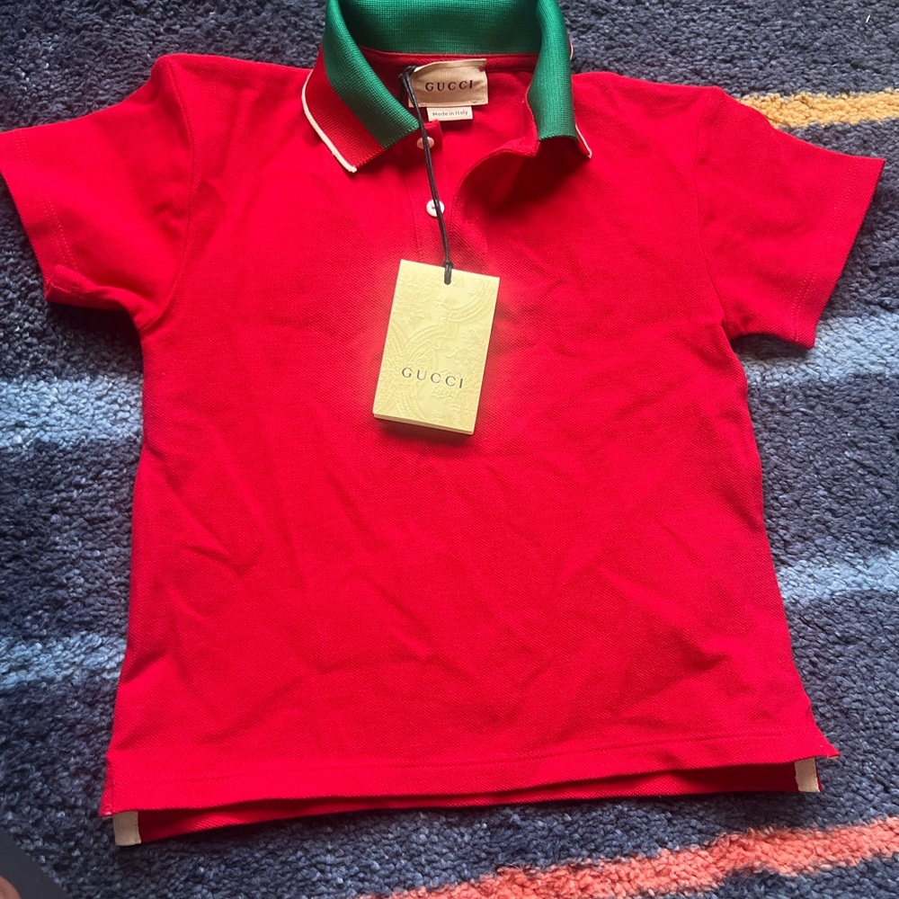 Gucci Red Polo Shirt with Green Collar and White Trim